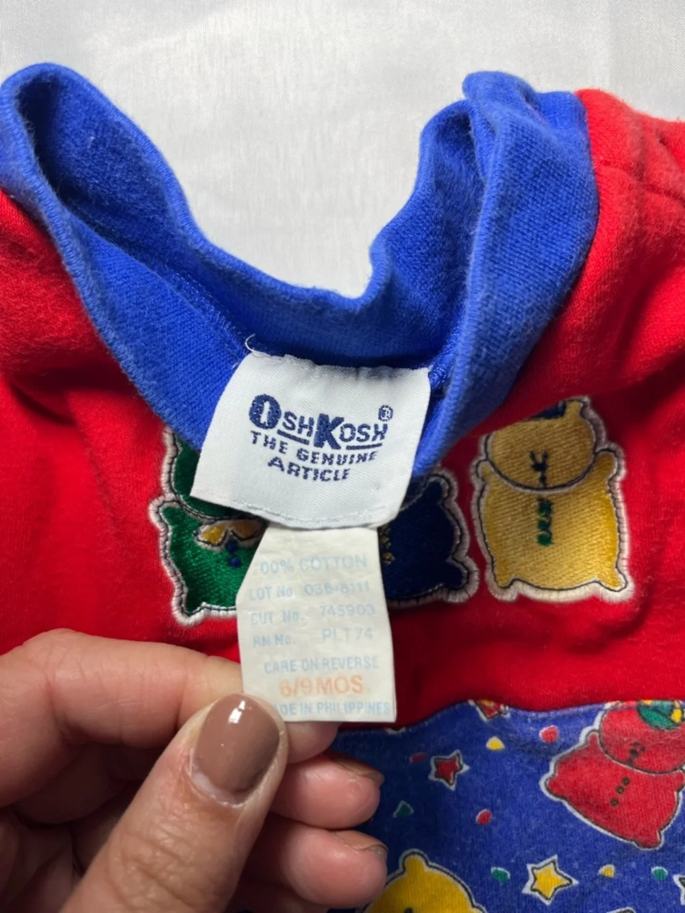 Vintage 90s‎ OshKosh Teddy Bear Romper 6-9M Colorblock One Piece Snap USA Rare